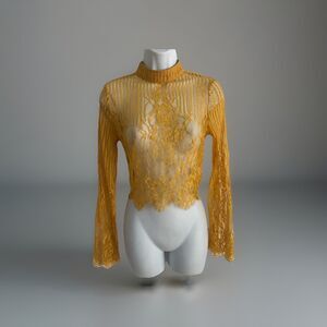 Iris Sheer Lace Long Sleeve Top Size S Mock Neck Boho Fairy Chic Zip Up NWOT